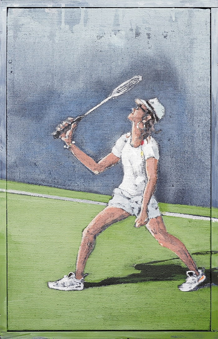 Federball — 2024, Acryl auf Leinwand, 42 × 29 cm