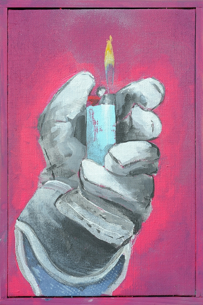 Feuerzeug — 2021, Acryl auf Leinwand, 43 × 23 cm