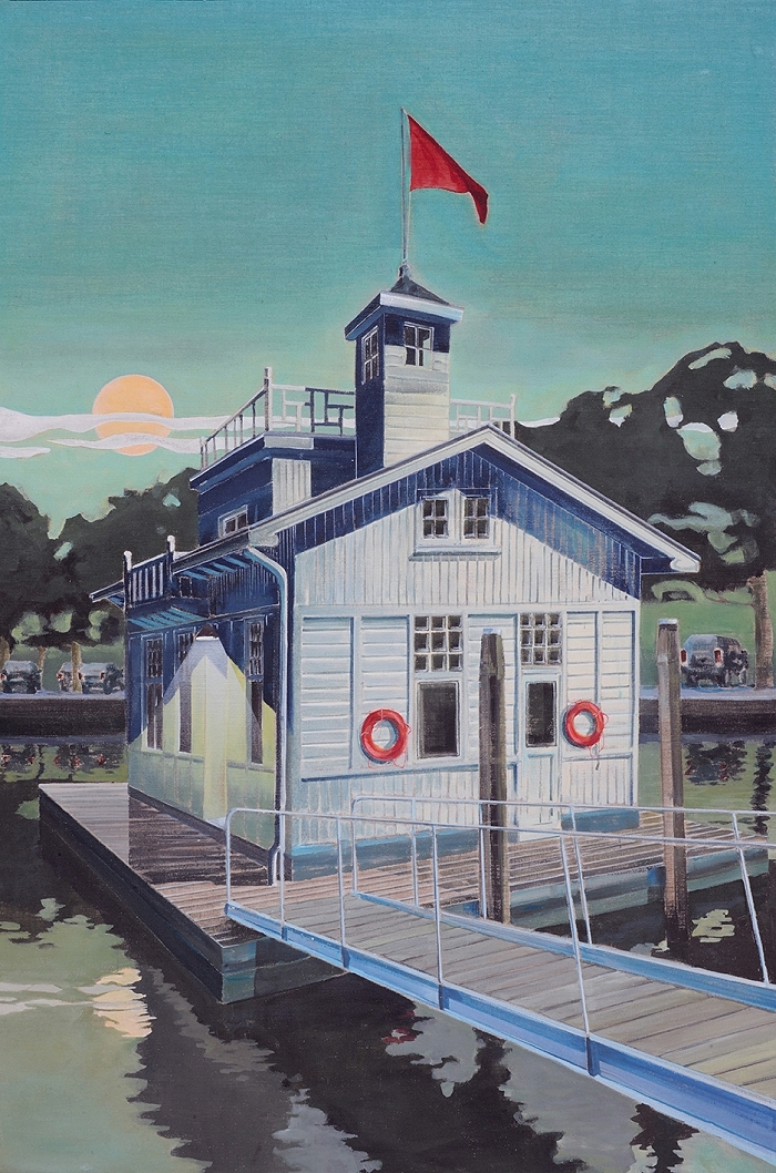 Hausboot — 2025, Acryl auf Leinwand, 80 × 120 cm