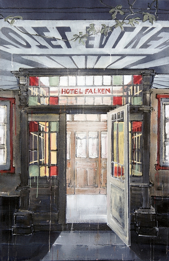 Hotel Falken — 2019, Acryl auf Leinwand, 160 × 104 cm
