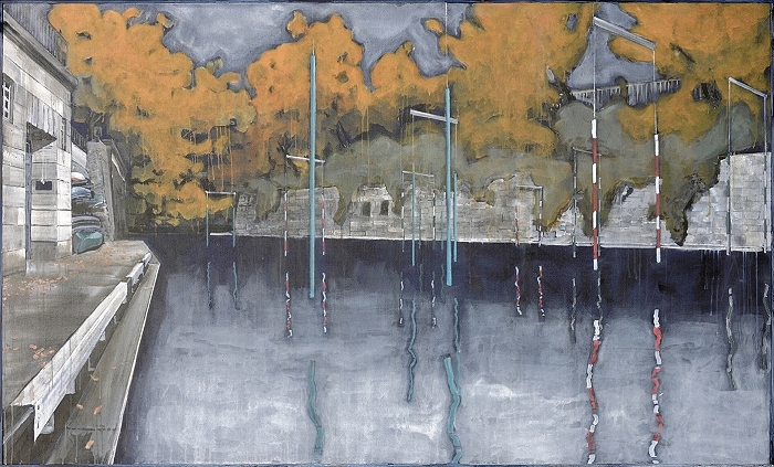 Kanu Club — 2020, Acryl auf Leinwand, 152 × 252 cm
