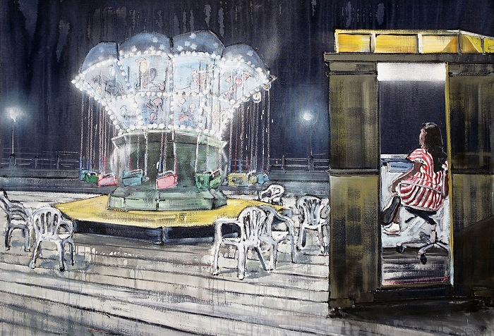 Kettenflieger — 2018, Acryl auf Leinwand, 154 × 210 cm