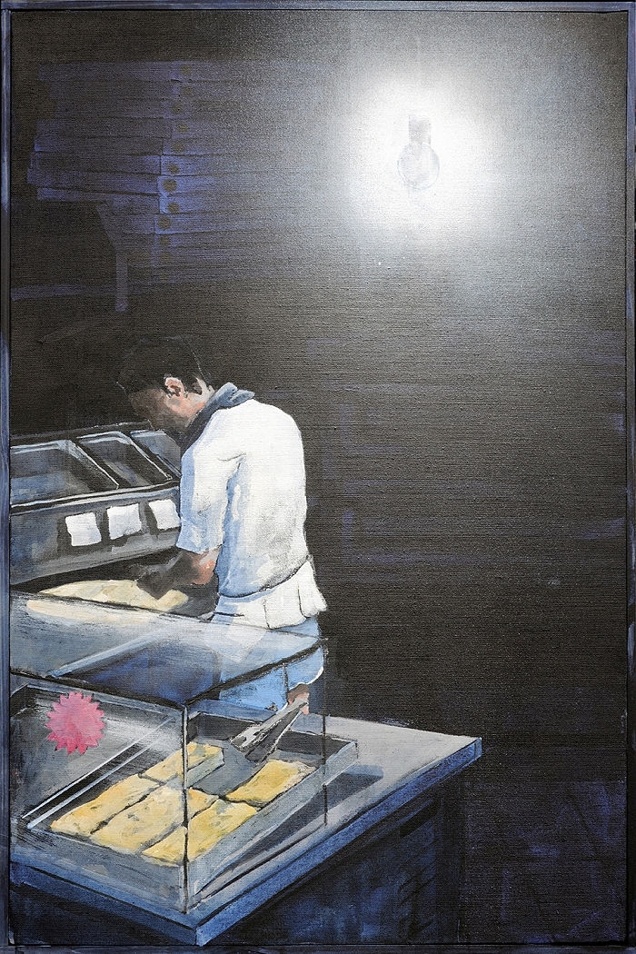 Pizza — 2021, Acryl auf Leinwand, 101 × 68 cm