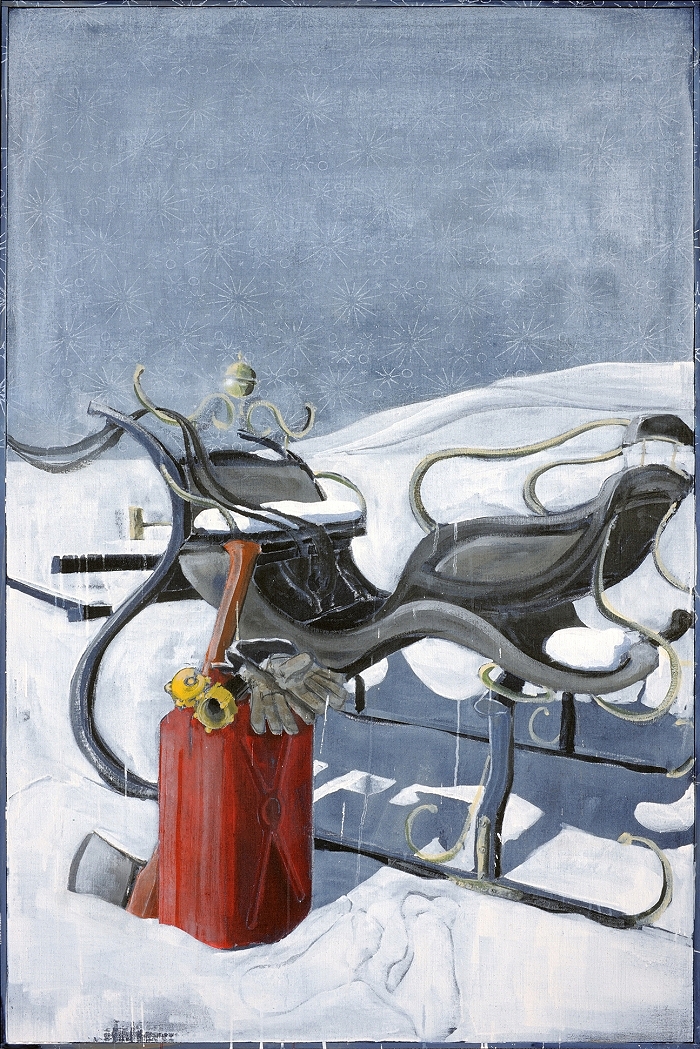 Schlitten — 2020, Acryl auf Leinwand, 162 × 105 cm