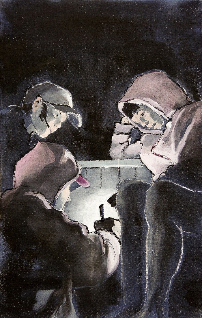 Strandhütte — 2020, Acryl auf Leinwand, 80 × 50 cm