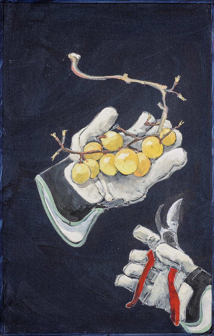 Trauben — 2020, Acryl auf Leinwand, 102 × 62 cm