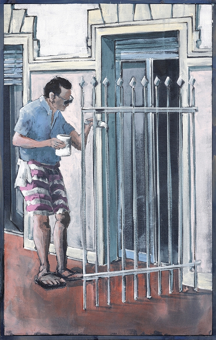 Weisser Zaun — 2021, Acryl auf Leinwand, 102 × 67 cm